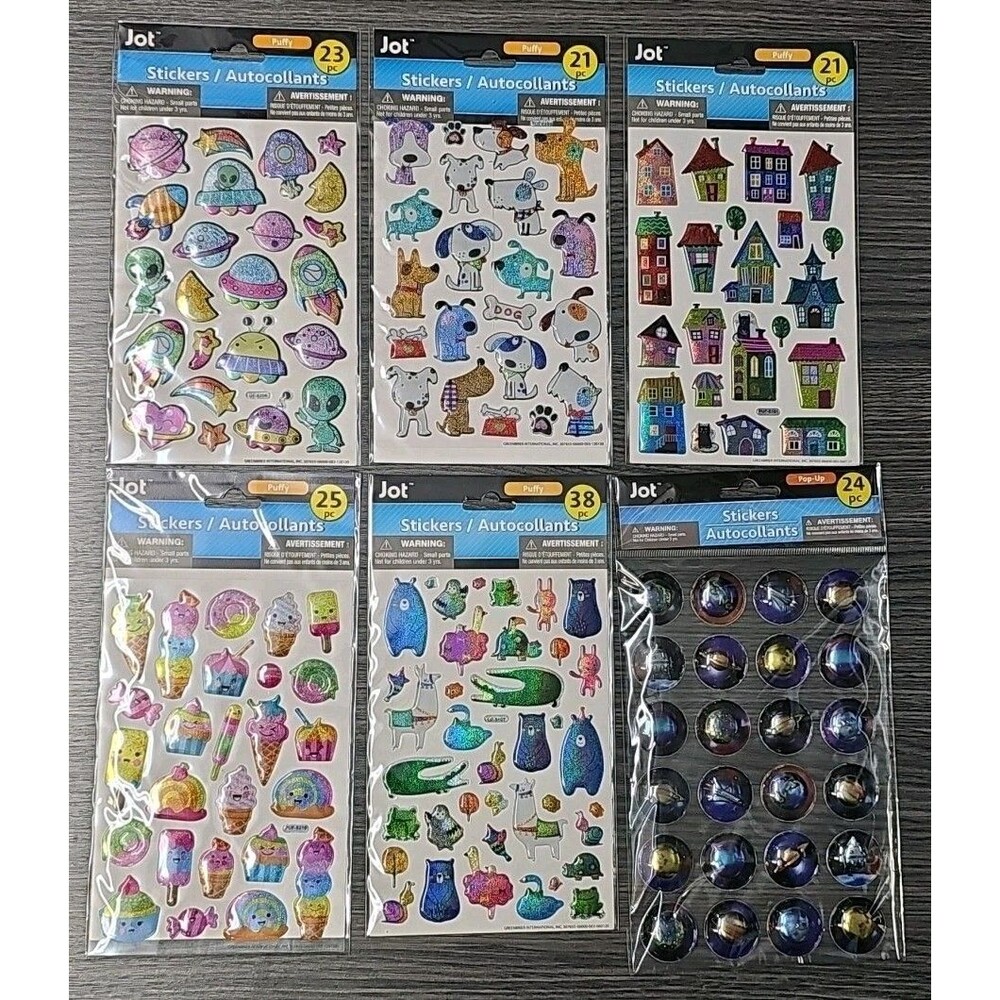 Lot Of 6 Jot Puffy Dogs , Animals, Aliens STICKERS Sticker Sheet  Scrapbook